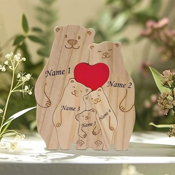 Personalized Family Bear Puzzle - Custom 2-6 Names Rustic Wooden Decor, Ideal Gift for Mother's/Father's Day & Home Keepsakes