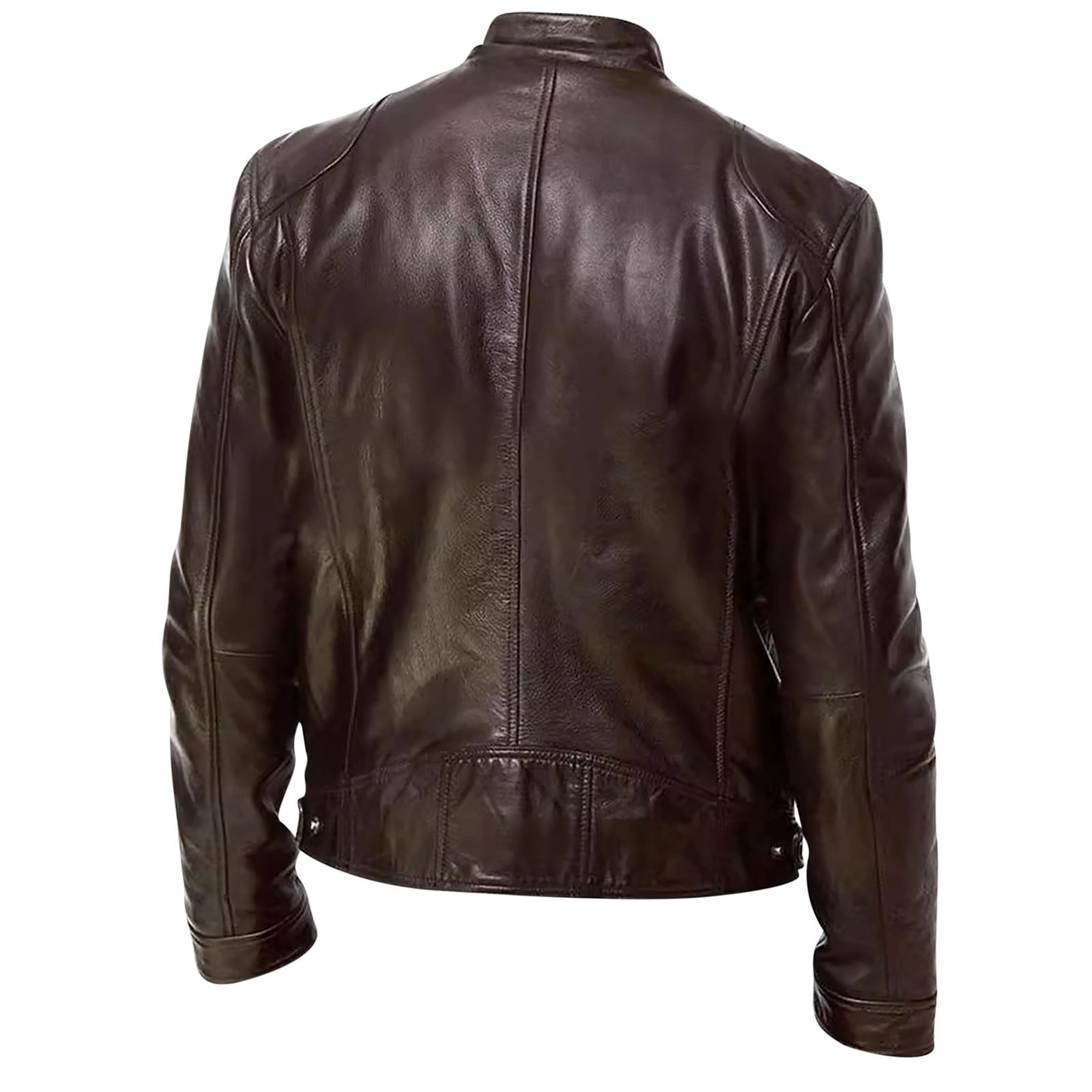 Jackets for Men Casual Lightweight Long Sleeve Leather Jacket Fall Winter Zip Up Coat with Pockets, Brown, 2XL