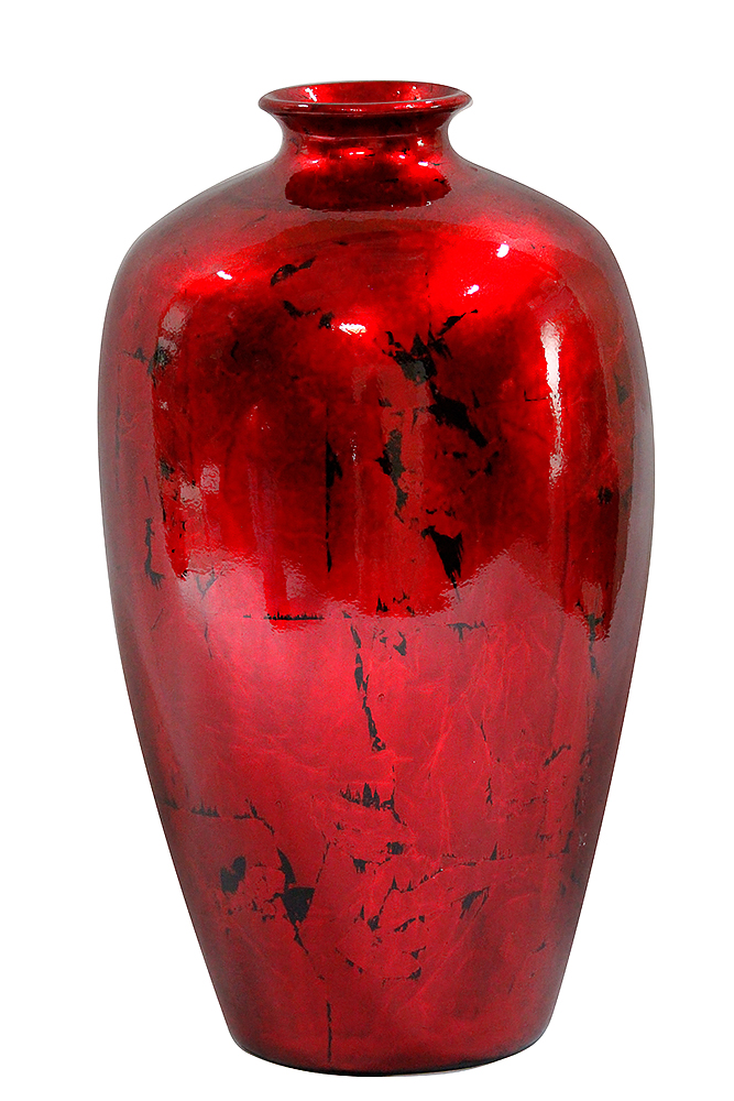 21" Foiled & Lacquered Ceramic Vase In Red