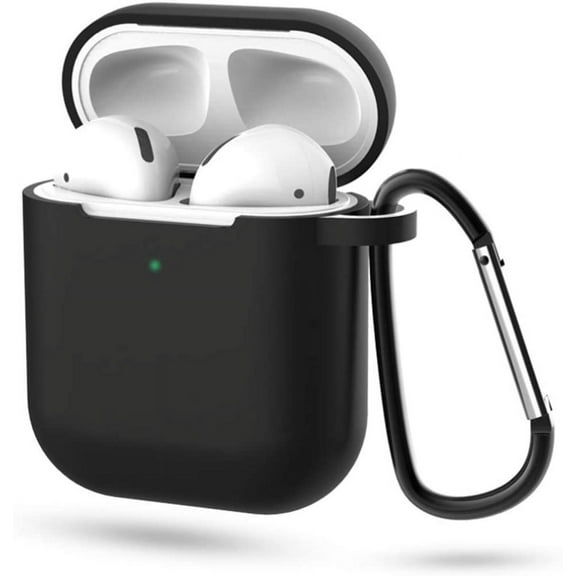 Silicone Skin Case for Airpods Bluetooth Charging Case Protective Earphone Cover Case Shockproof Sleeve with Hook (Black)