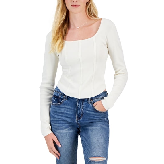 Juniors' Square-Neck Corset Sweater Top Blizzard White M