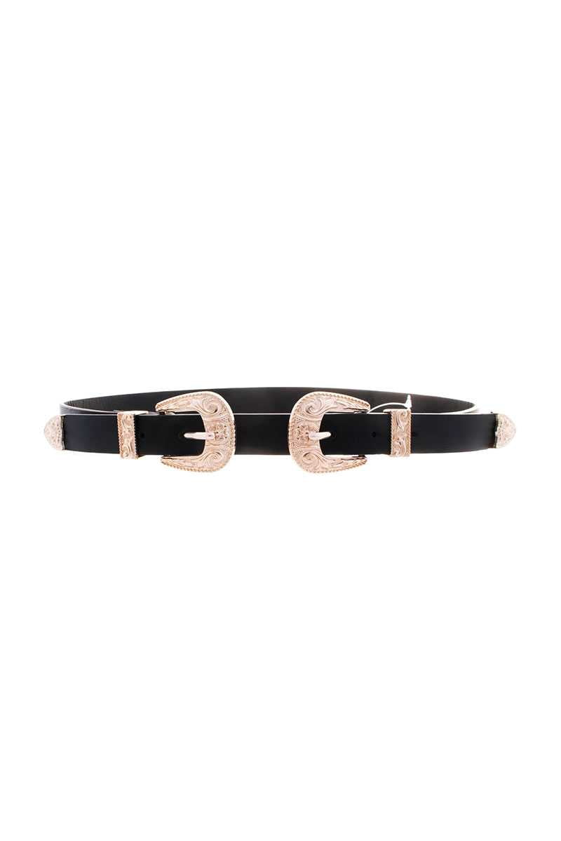 Metal Buckle Western Belt Black 