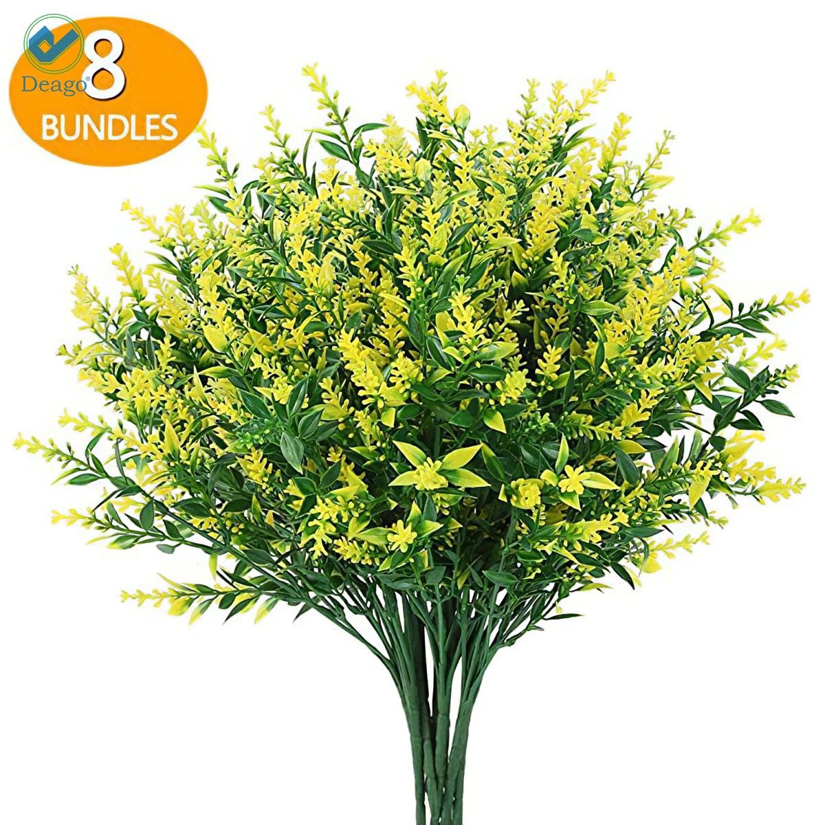 Deago 24 Bundles Artificial Lavender Flowers Outdoor Fake Flowers for Decoration UV Resistant No Fade Faux Plastic Plants Garden Porch Window Box Decor (Yellow)