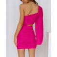 thumbnail image 4 of Women One Shoulder Ruched Bodycon Mini Dress Puff Long Sleeve 2023 Spring Summer Club Party Cocktail Short Dresses, 4 of 6