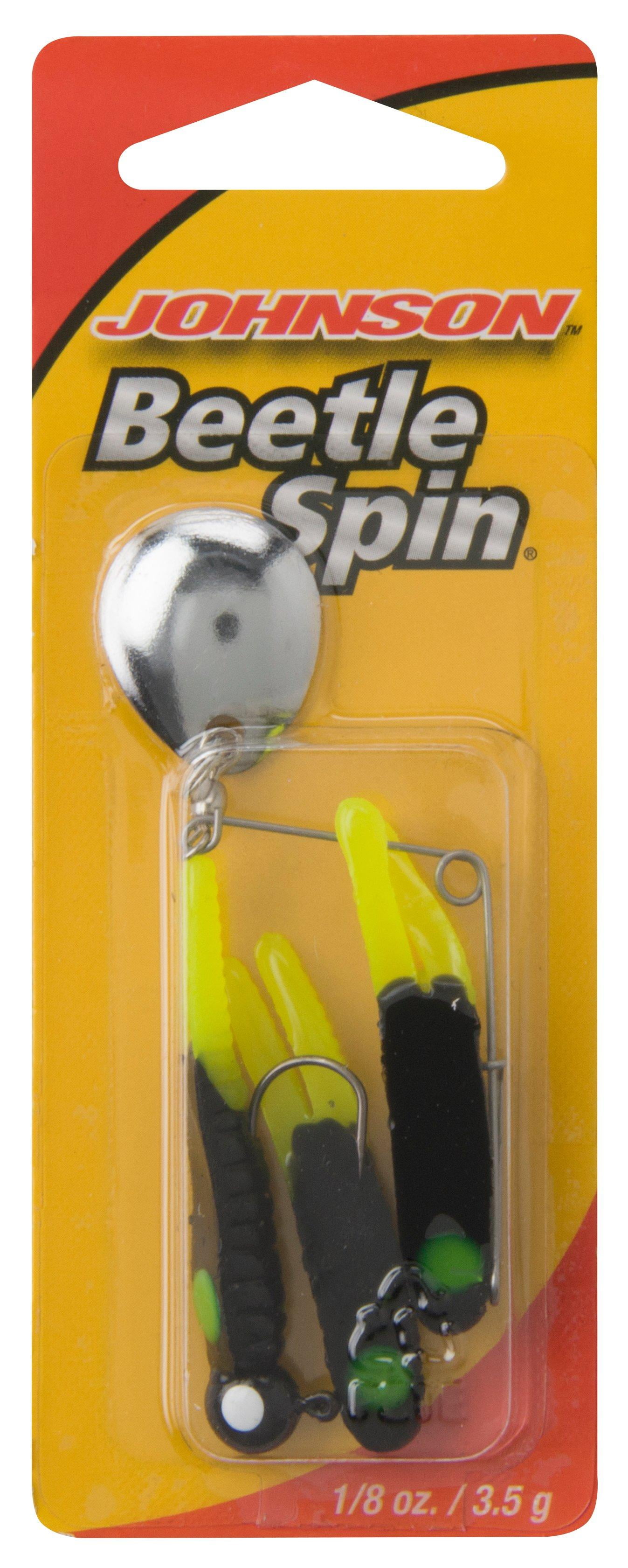 (3 pack) Johnson Original Beetle Spin Fishing Lure, Black/Chartreuse, 1.5 in