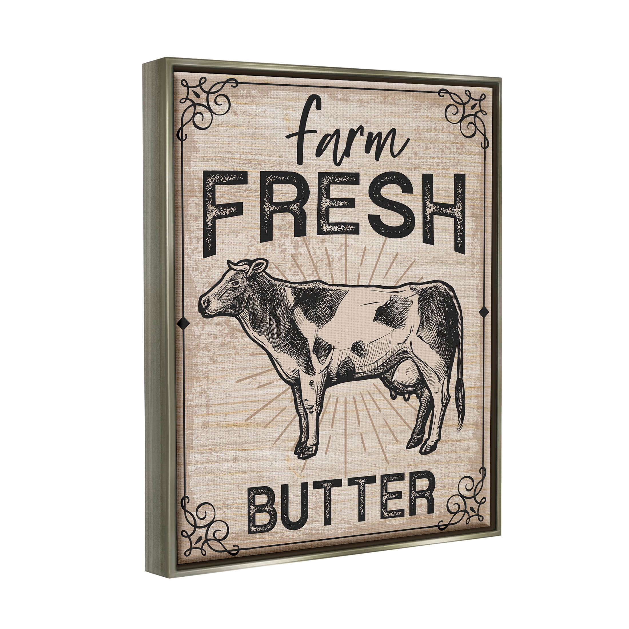 Farm Fresh Butter Vintage Sign Animals & Insects Graphic Art Luster Gray Framed Art Print Wall Art