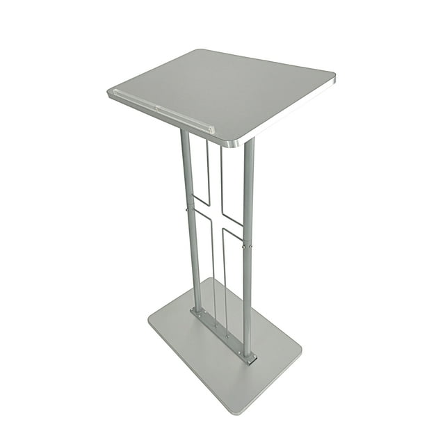 FixtureDisplays® Lectern, Pulpit, Podium pour Sol, Design Croisé, Acier & MDF - Argent 119759
