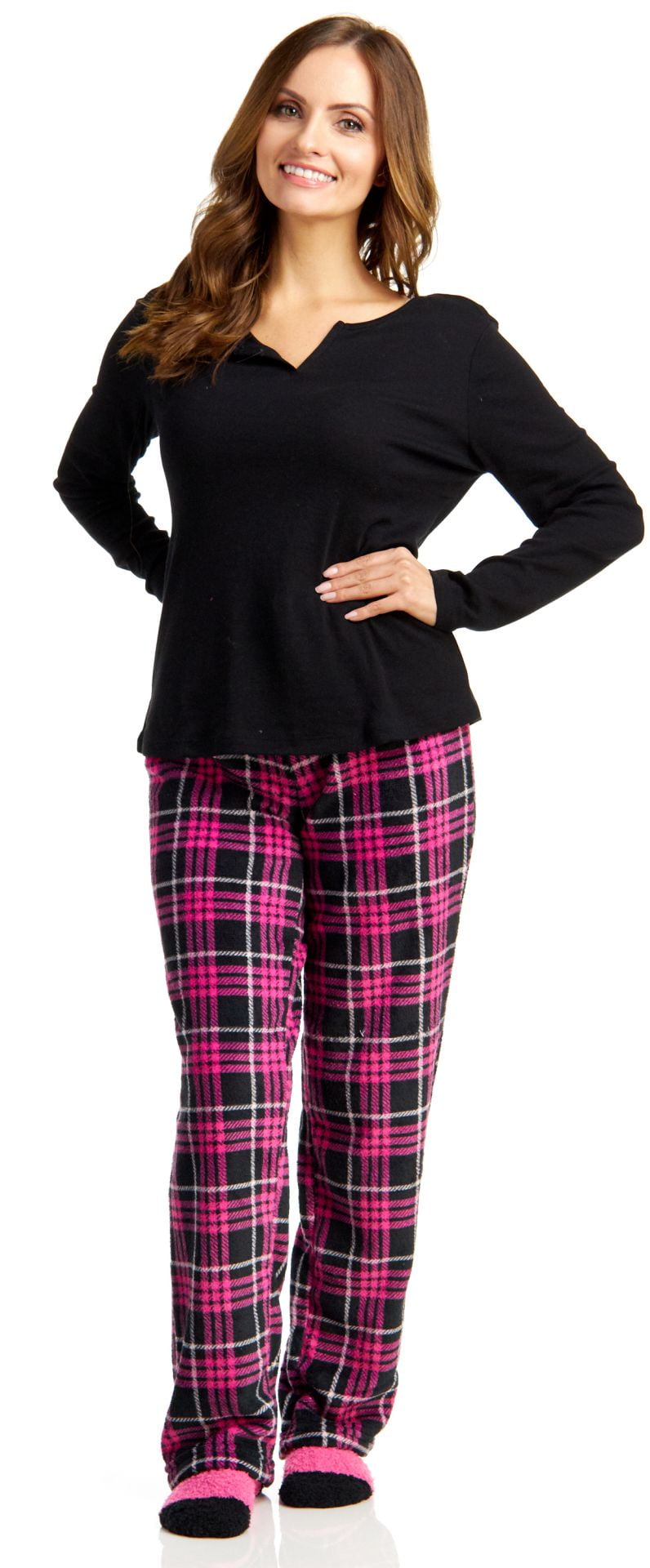 Rene Rofe Pillow Talk Cozy Toesie 3 Piece Pajama Set With Socks,Plaid