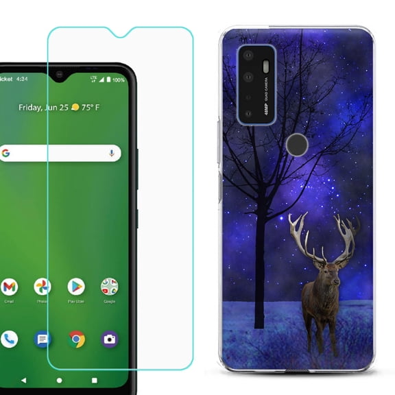 Shockproof Bumper Phone Case for AT&T Radiant Max 5G / Fusion 5G, with Tempered Glass Screen Protector, by OneToughShield ® - Midnight Deer