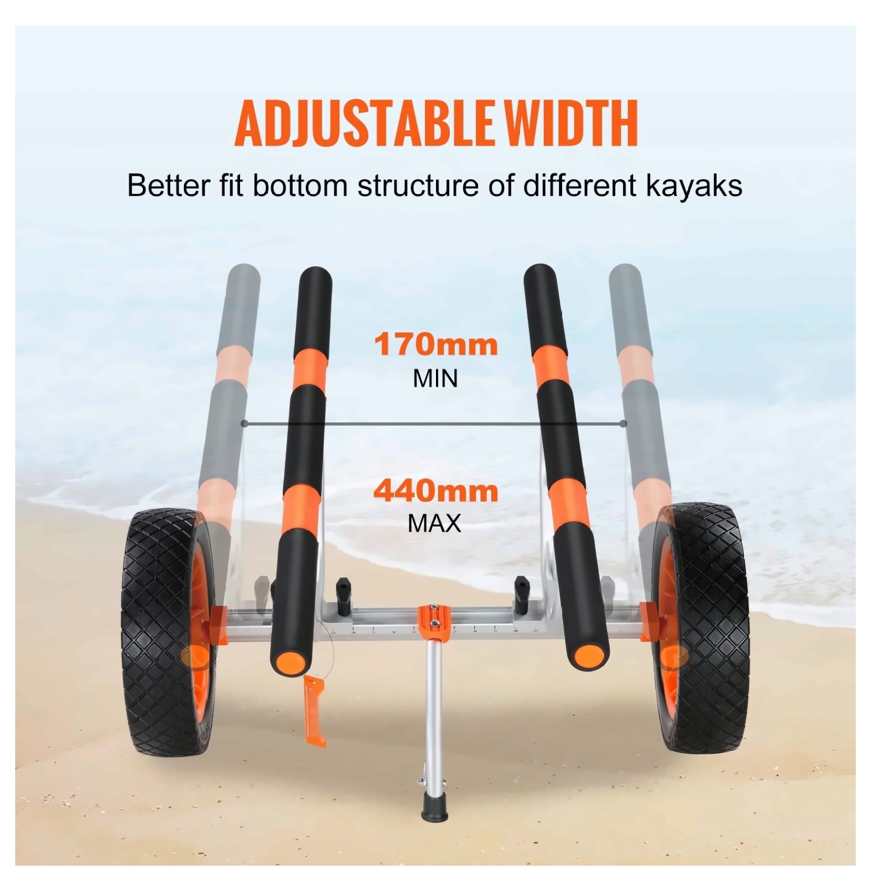 Kayak Cart - 450lbs Heavy Duty Canoe Trolley - 12'' Solid Tires - Adjustable Width - Nonslip Support for Kayaks, Canoes, Paddleboards