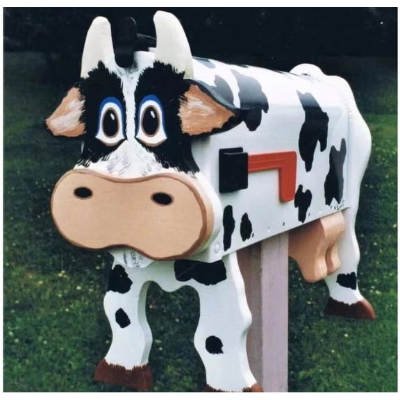 Cute Cow Shaped Galvanized Metal Mailbox, Unique Animal Garden Decor Mailbox 11×3×14.5 Inch for Front Yard Outdoor Ornament