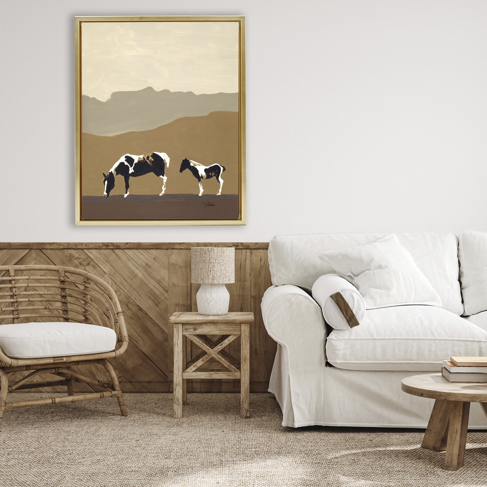 Stupell Industries Modern Mountains Horses Gold Framed Floater Canvas Wall Art, design by Patricia Pinto