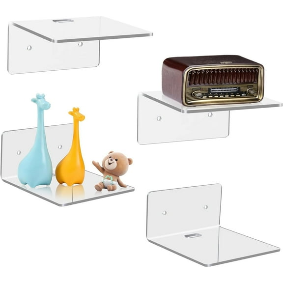 4 Pack Small Wall Shelf, 4'' Acrylic Wall Shelves Display Ledges for Storage & Decoration