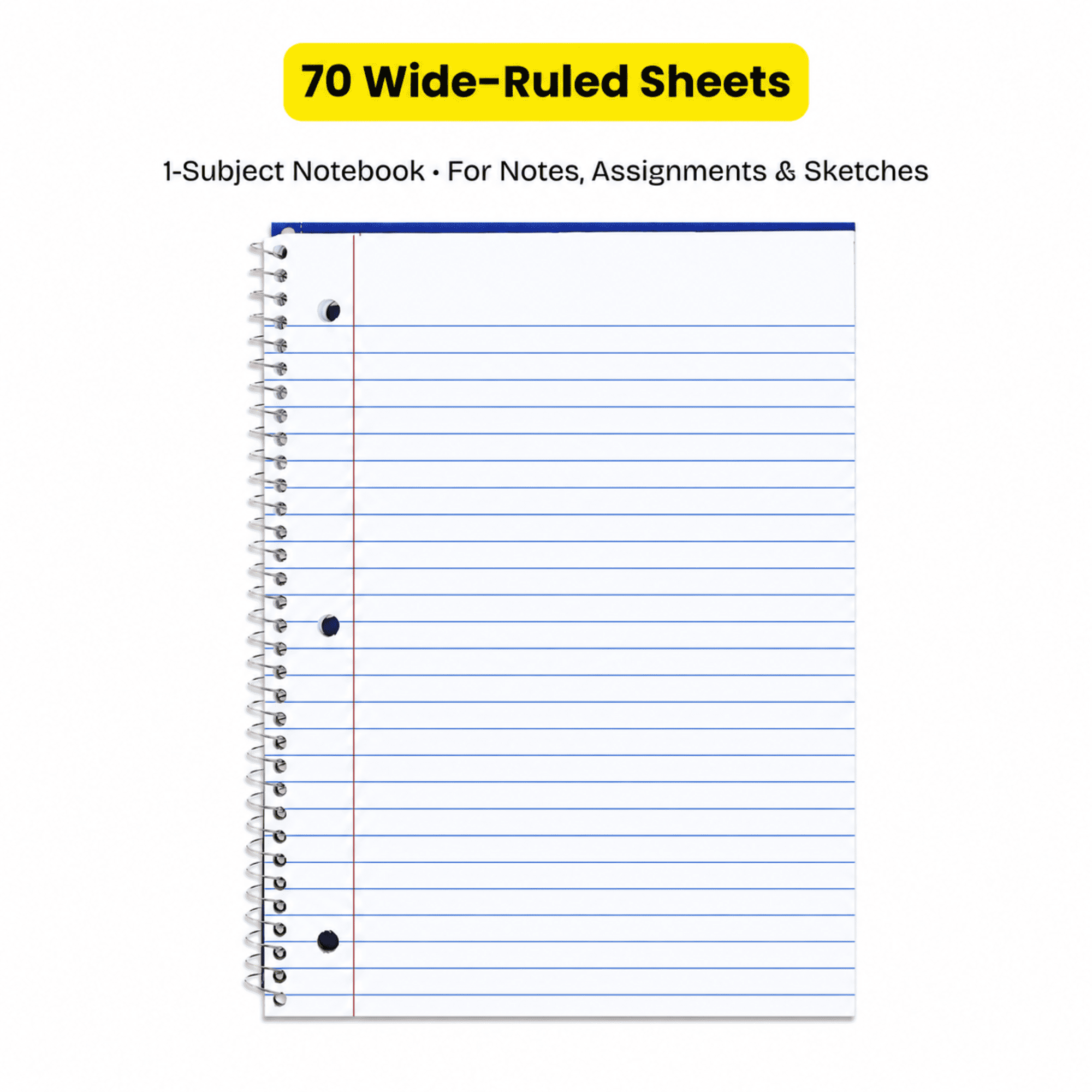 School Supply Boxes | (Blue) Wide-Ruled 1 Subject Notebooks | 24 Pack | 10.5 IN x 8 IN (70 Sheets) Notebooks for School, Work & Office