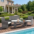 thumbnail image 2 of Walsunny Outdoor Patio Rattan Wicker Furniture Conversation Set 4 Piece with Cushions Tempered Glass Tabletop,White, 2 of 11