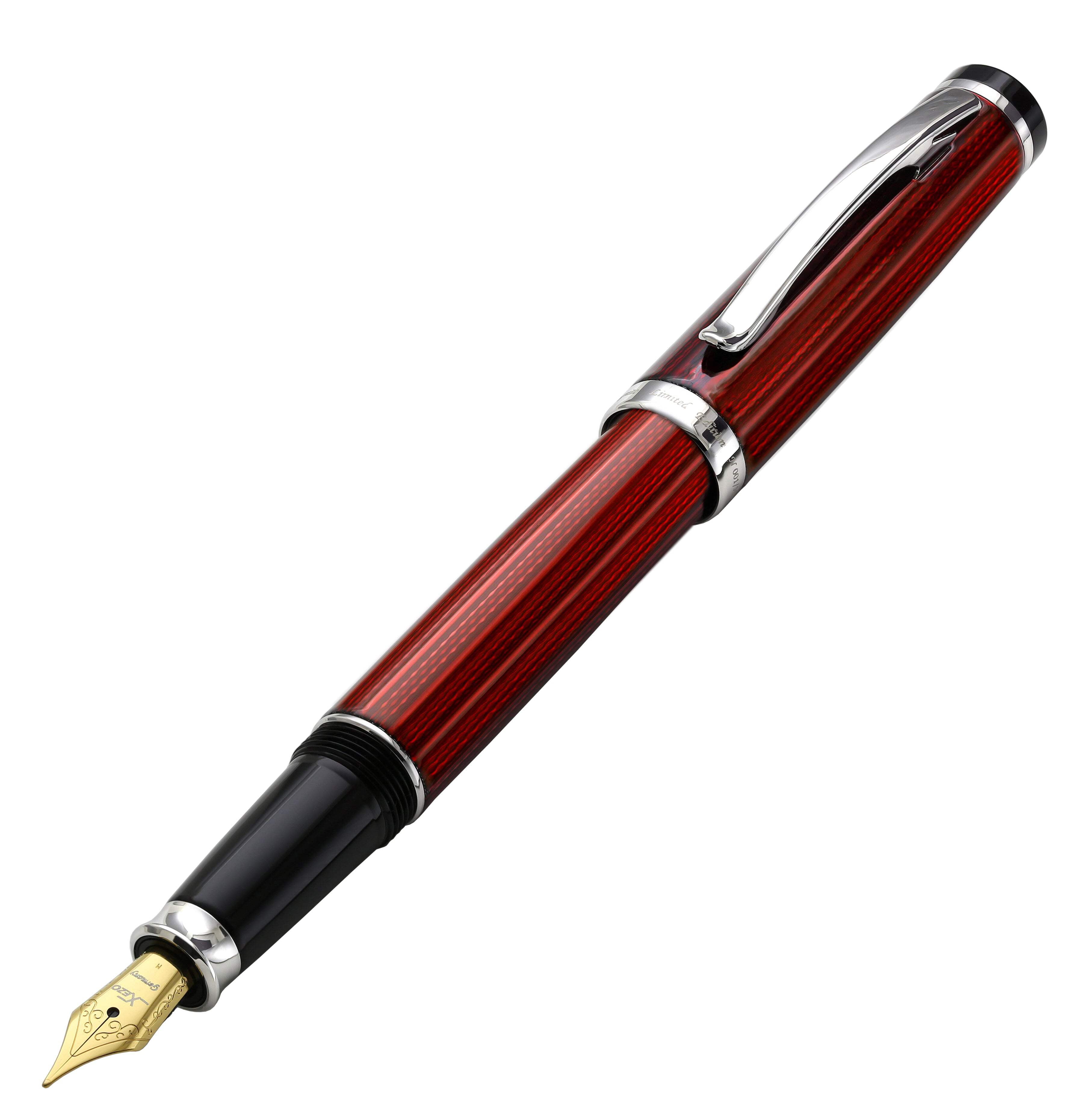 Xezo Xezo Incognito™ Diamond-Cut Lacquered Brass Fountain Pen (Medium Nib) - Burgundy Red