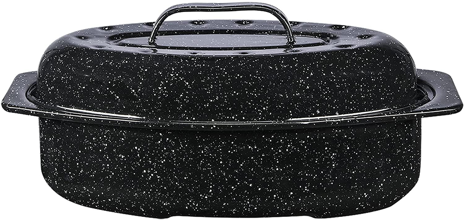 Black, 13 inches 2 pack Granite Ware 6106-2 F6106-2 Covered Oval Roaster 