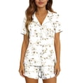 thumbnail image 6 of Xdegoge Womens Pajama Sets 2 Piece Button Up Short Sleeve Pajamas Notched Collar with Pocket Open Front Top and Shorts Cute 4 Way Stretch Bow Print Lounge Sleepwear, 6 of 7