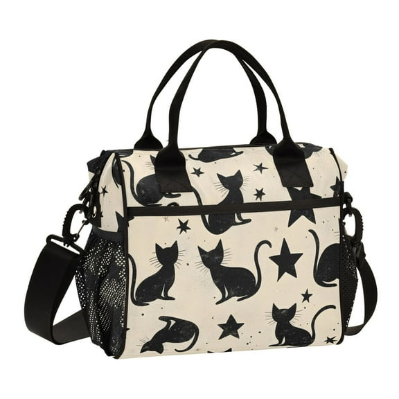 ALAZA Cat and Stars Insulated Lunch Bag Reusable Tote Box Adjustable Shoulder Strap for Work Picnic