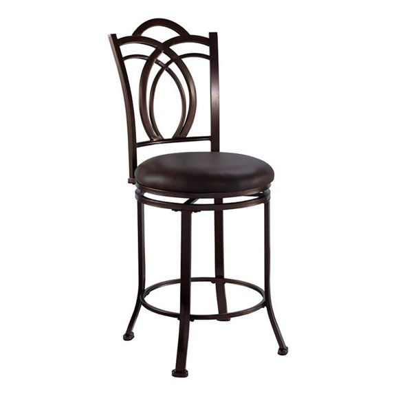 Bowery Hill 24" Metal & Faux Leather Counter Stool in Coffee Brown/Espresso