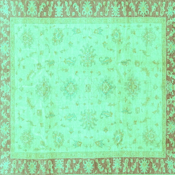 Ahgly Company Machine Washable Indoor Square Abstract Turquoise Blue Modern Area Rugs, 5' Square