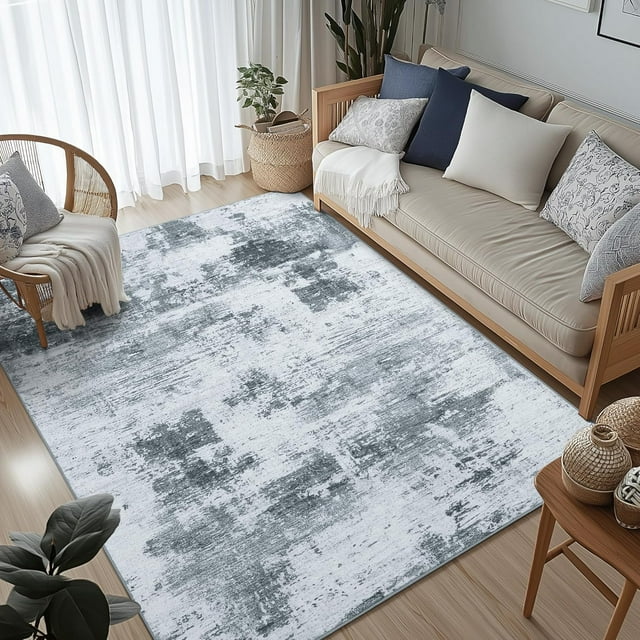 Modern Abstract Area Rugs for Living Room x Non Slip Machine Washable Rug Lightweight Low Pile Floor Carpet for Bedroom Dining Room Nursery Home Office Entryway Rugs Grey