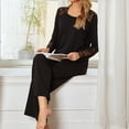 thumbnail image 3 of Women Autumn Long Sleeve Lace Patchwork Blouse Loose Pants Pajamas Sleepwear Set, 3 of 7