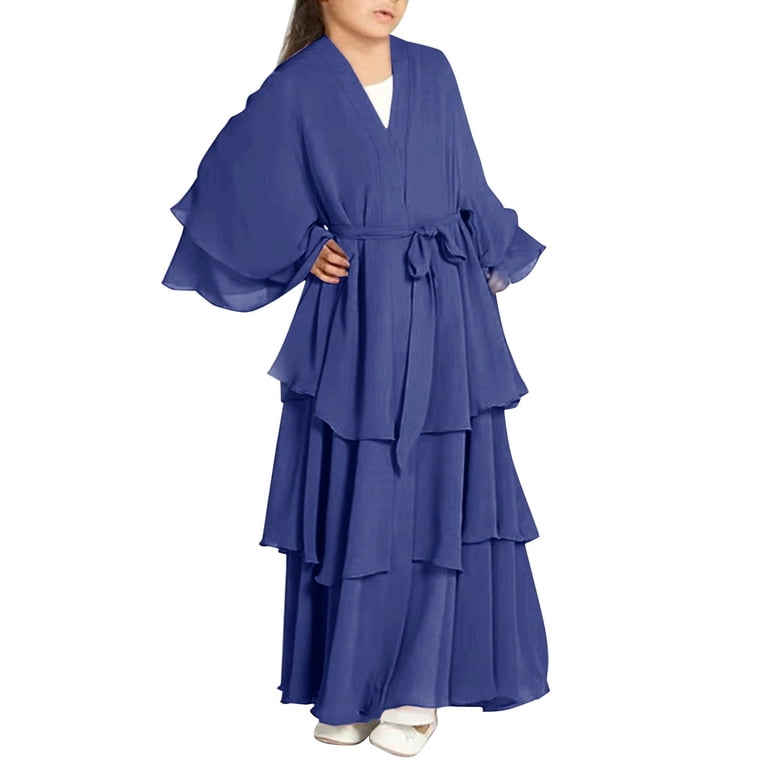 islamic chiffon dresses Elegant Gradient Pleated Abaya Robe