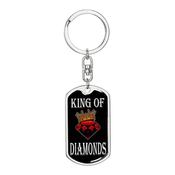 King Of Diamonds Keychain Dog Tag Stainless Steel or 18k Gold