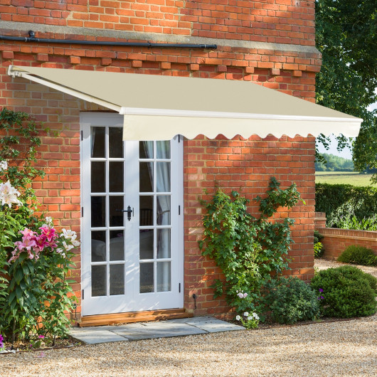 Outdoor Manual Retractable Awning Cover Shelter Patio Sun ShadeBeige