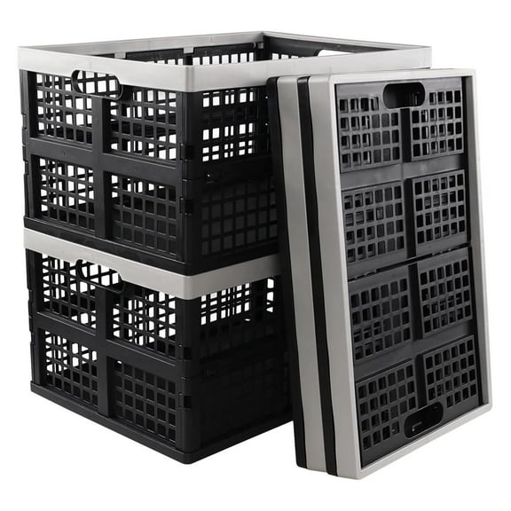 4-pack 42 Liter Collapsible Storage Crates, Large Plastic Folding Crate Basket