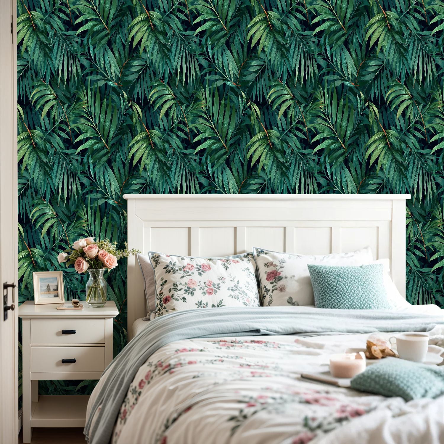 Peel and Stick Wallpaper palm frond Tropical leaves seamless Banana leaf Exotic design Hawaiian 24in x 118in Contact Paper Removable Self Adhesive Wall Mural Wall Decor for Bedroom Kitchen Cabinets