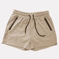 thumbnail image 3 of Men'S Gym Workout Shorts Athletic Training Shorts Fitted Weightlifting Bodybuilding Shorts With Zipper Pockets Lightweight Breathable Mid-Waist Summer Three-Quarter Shorts Khaki 3XL, 3 of 3