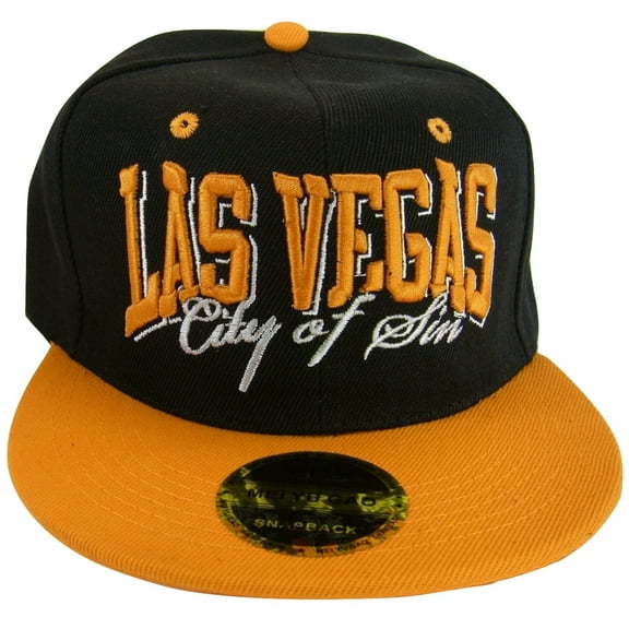 Las Vegas City of Sin Adult Size Snapback Baseball Cap (Black/Orange)