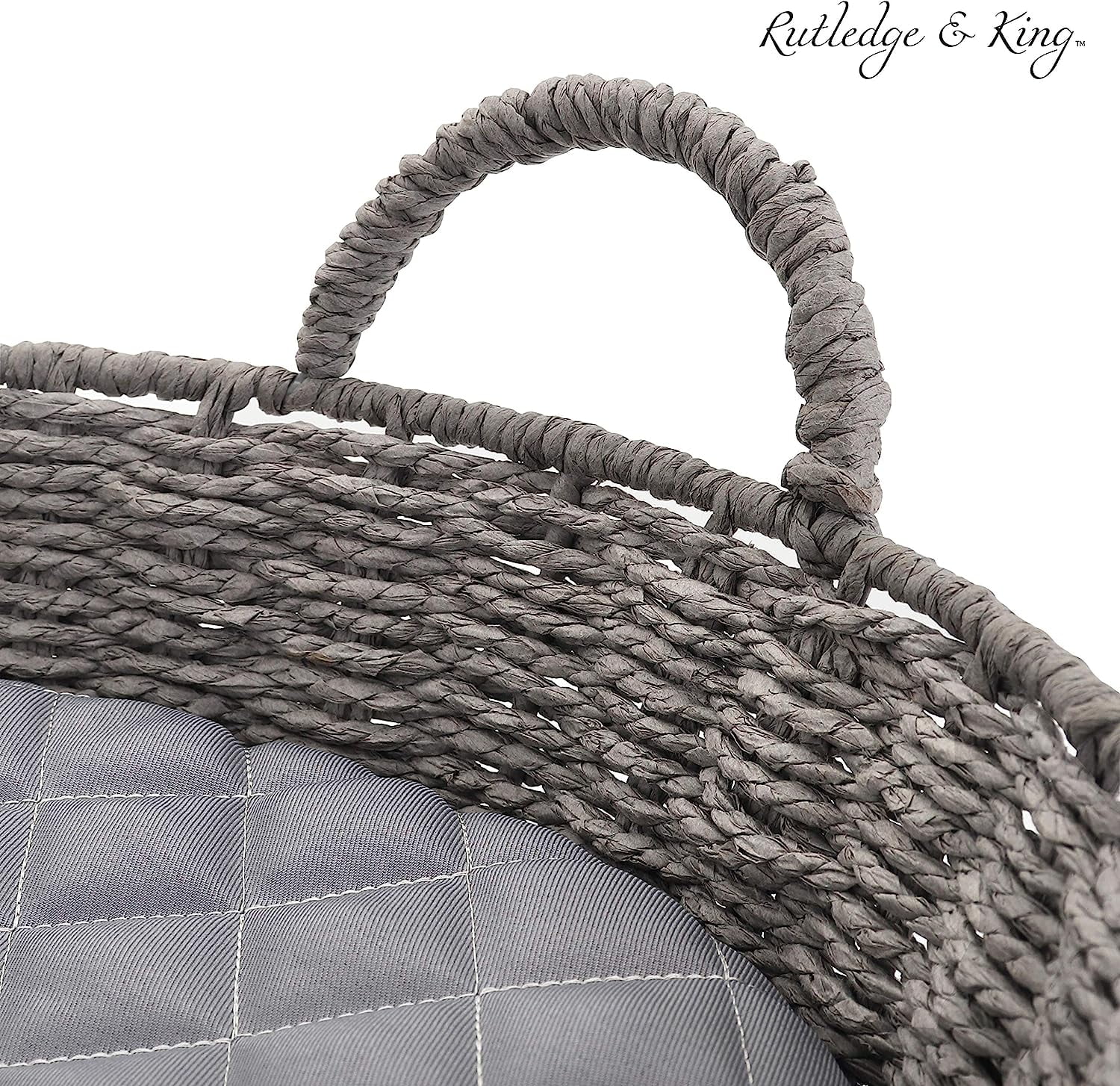 Rutledge & King Rattan Dog Bed with Cushion, Grey