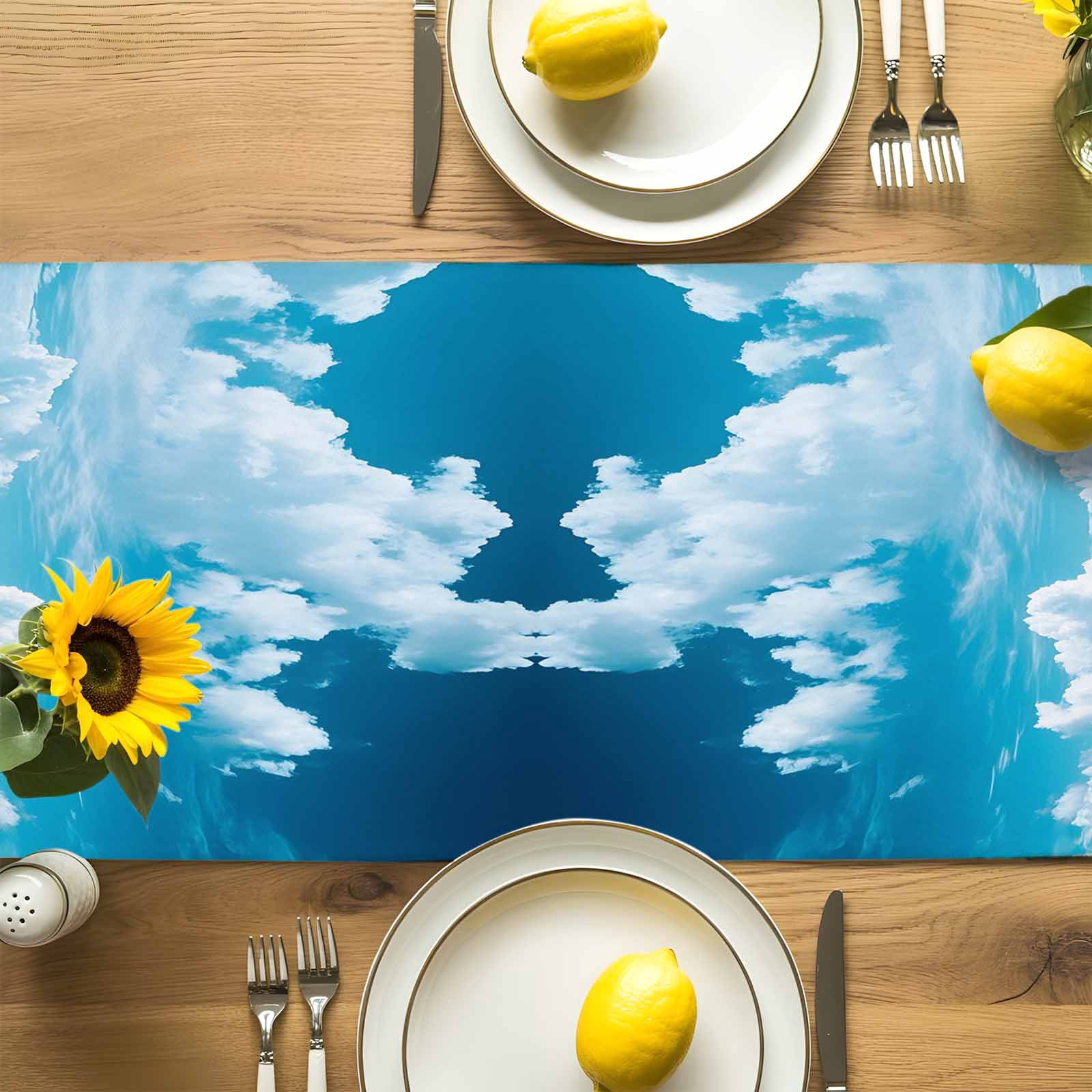 Turquoise Ocean Watercolor Beach Table Runner 90 Inches Long, Summer Seaside Blue Sky Table Runners Tabletop Scarf Kitchen Dining Tables Decoration for Home Party Indoor Outdoor