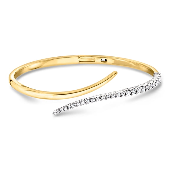 Ross-Simons 1.00 ct. t.w. Diamond Bypass Bangle Bracelet in Sterling Silver and 18kt Gold Over Sterling, Women's, Adult