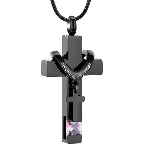 Forever in My Heart Birthstone Personalized Double Cross Urn Pendant Cremation Jewelry for Ashes Cross Ashes Keepsake