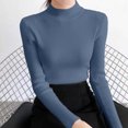 thumbnail image 6 of QATAINLAV Womens Mock Neck Long Sleeve Shirts Solid Color Casual Pullover Sweater Ribbed Knit Cute Slim Fit Tops Blue, 6 of 7