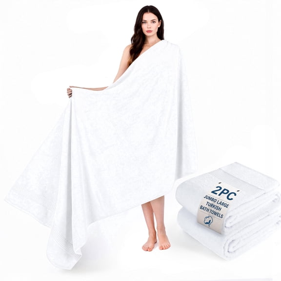Cotton Paradise 100% Cotton Turkish Towel Set, Soft Absorbent Quick Dry, 2 Piece 35x70 Bath Sheet Set, White