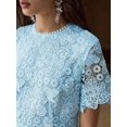thumbnail image 6 of Baby Blue Lace Midi Dress With Short Sleeves And High Neck, 6 of 16