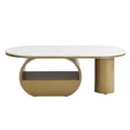 thumbnail image 5 of NEW Luxury Modern Oval Coffee Table, 47.24'' Coffee Table with Storage Drawer, Faux Marble Top, Golden Metal Center Table for Living Room, 5 of 10