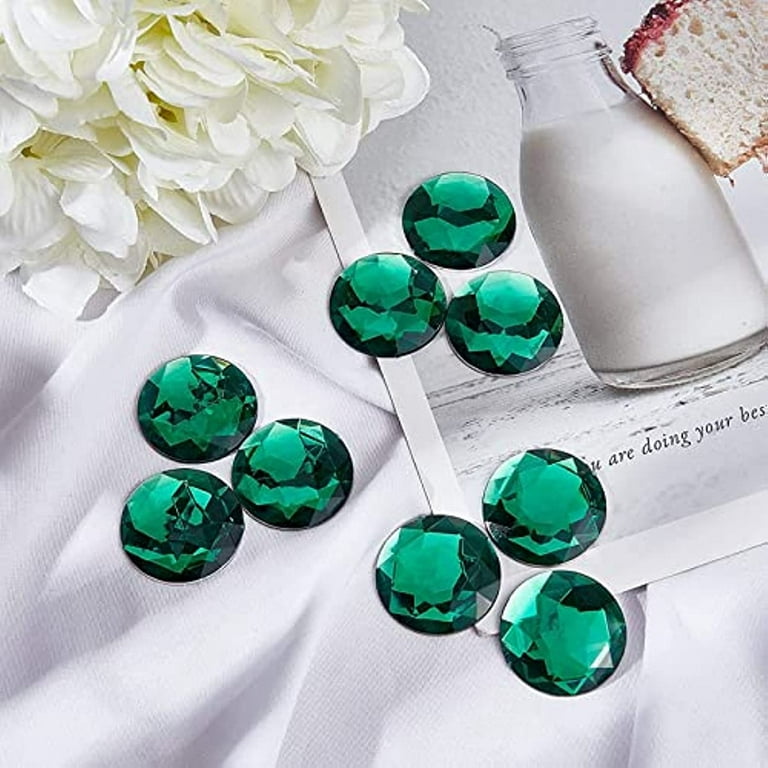 50Pcs 30mm Flat Back Round Acrylic Rhinestone Self-Adhesive Plastic Circle  Gems Stick On Jewels(Green) for Costume Making Cosplay Jewels Invitation