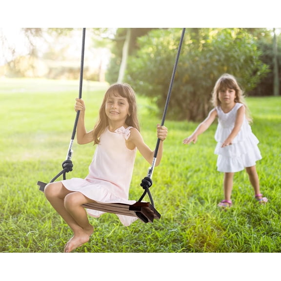 Pellor Wood Tree Swing Seat, Indoor Outdoor Rope Wooden Swing Set for Children Adult Kids (Chocolate)