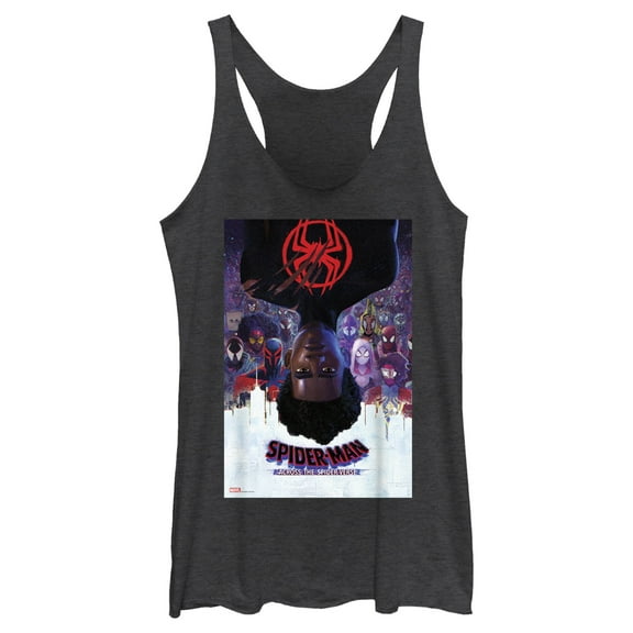 Women's Spider-Man: Across the Spider-Verse Miles Morales Movie Poster  Racerback Tank Top Black Heather Large