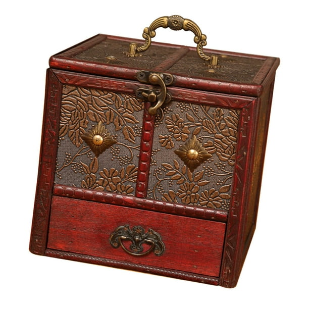Caja de almacenamiento de madera antigua vintage, organizador de joyas para llaves uvas