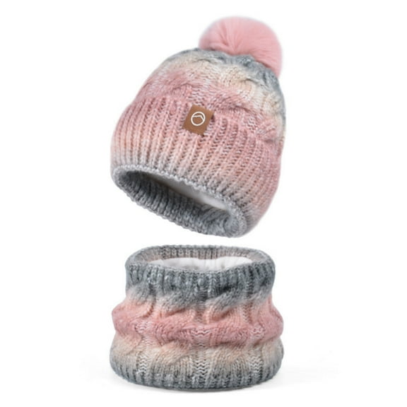 Womens Winter Beanie Hat and Knitted Scarf Set with Pom Soft Warm Knit Cap for Women (Pink)