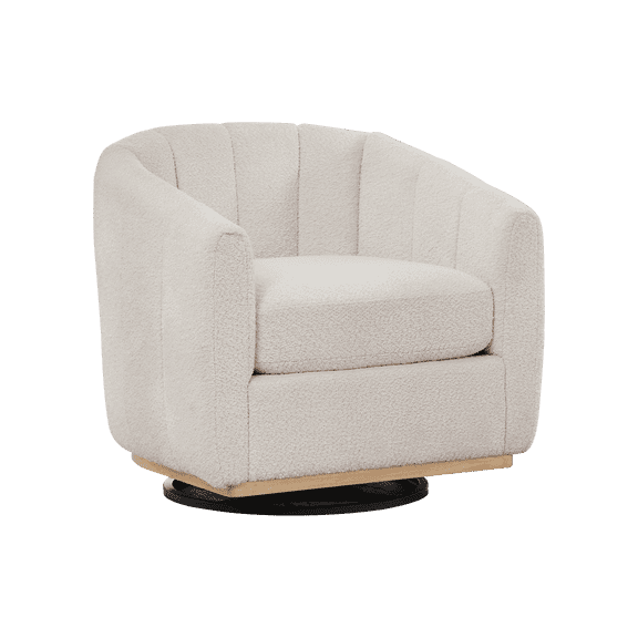 Modern Chenille Upholstered Barrel Chair in Pumpkin Shape with Cushioned Metal Base 360° Swivel for Living Room