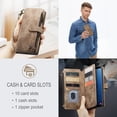 thumbnail image 4 of Wallet Case Compatible with Samsung Galaxy S9 Plus, Multifunctional Magnetic Closure Folio Case, [RFID Blocking] Durable PU Leather Flip Lanyard Strap Wristlet Zipper Card Holder Phone Case, Brown, 4 of 10