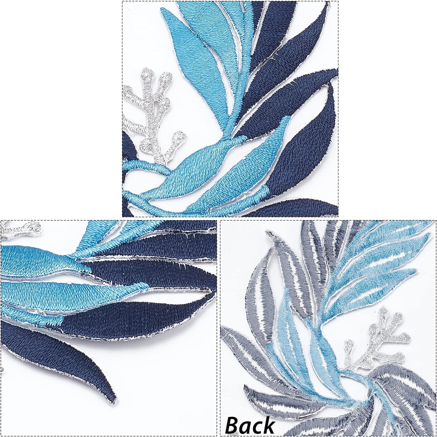 2 Pairs 4PCS Embroidered Patches Iron Leaf Flowers Lace Applique Flowers Nature Patches Suitable for Clothes Dress Hat Pants Sewing Craft Decoration(Dodger Blue) - image 2 of 9
